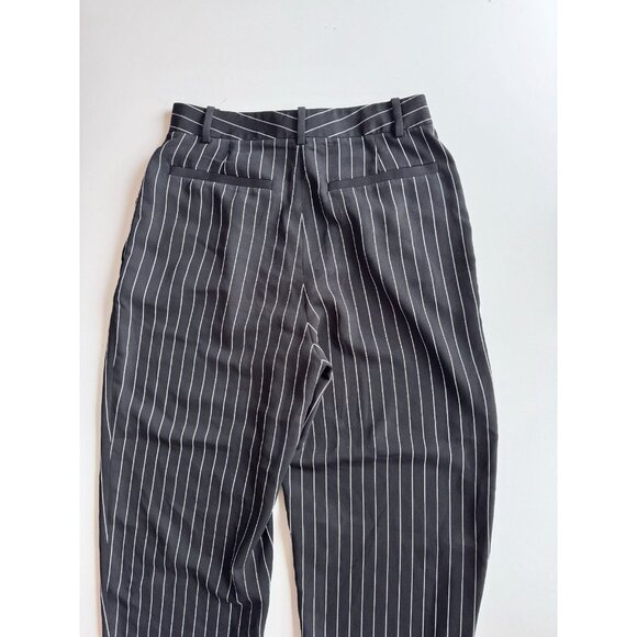 Aritzia BABATON Modesto Black Striped Matte Satin Pleated Trousers Pants, Size 6 - Picture 4 of 15
